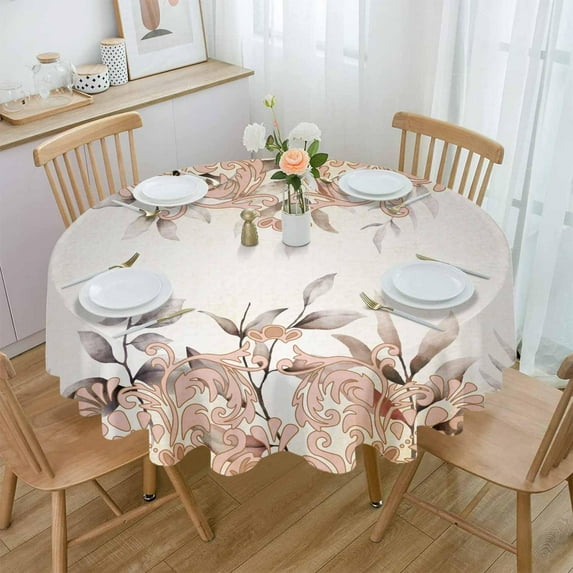 Vintage Orange Boho Round Tablecloth 60 Inch - Waterproof Fabric Table Cloth Protector, Modern Abstract Art Botanical Tablecloths Washable Table Cover for Kitchen Banquet Party