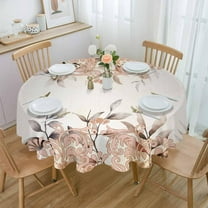 Vintage Orange Boho Round Tablecloth 60 Inch - Waterproof Fabric Table Cloth Protector, Modern Abstract Art Botanical Tablecloths Washable Table Cover for Kitchen Banquet Party
