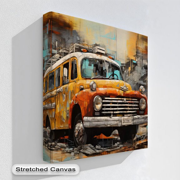 Vintage Orange Bus Art Art Retro Urban Print In Anthracite