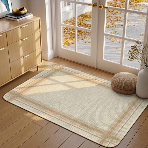 Vintage Orange Checkered Front Door Mat Indoor Entrance, Country Rustic Minimalist Farmhouse Grid Absorbent Dirt Resist Welcome Mats Non-Slip Low-Profile Doormat Washable Entry Rug Indoor 17x30 Inch