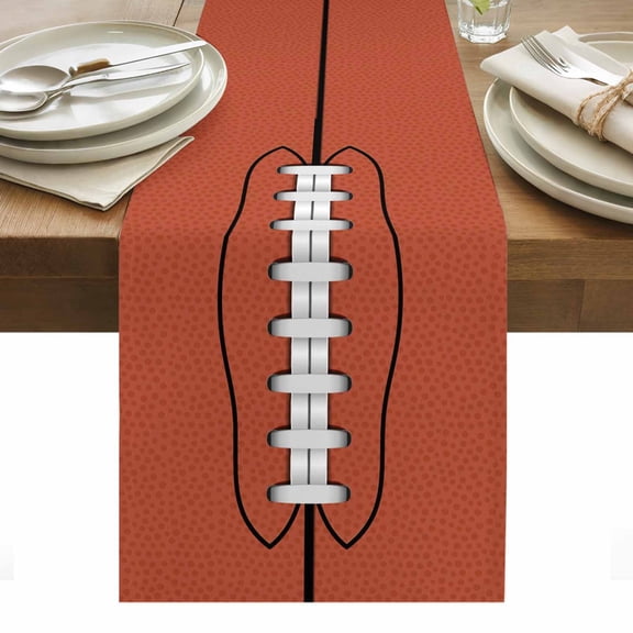 Vintage Orange Cotton Linen Table Runner Black Line Abstract Ball Modern Sport Style Simple Dining Table Runners for Home Decor Party Dining Room Restaurant Kitchen Party 13" x 36"