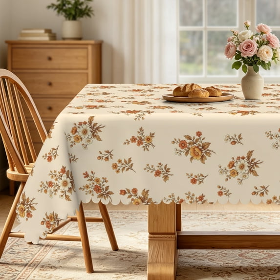 Vintage Orange Floral Rectangular Tablecloth,60x84 Inch,Waterproof Decorative Table Cover for Dining Room Kitchen