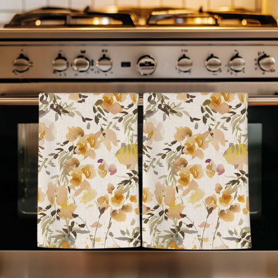 Vintage Orange Flower Kitchen Towels Set of 1, Farmhouse Botanical Floral Retro Absorbent Dish Towels for Kitchen, Microfiber Hand Towel, Quick Drying Tea Towel for Cleaning Decorative Dishcloths