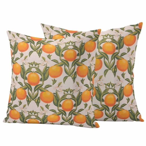 Vintage Orange Outdoor Waterproof Pillow Covers, Farmhouse Botanical Plants Leaves Fruit Decorative Square Throw Pillowcase Sofa Cushion Sham for Patio/Couch/Chair, 26"x26" 2 Pack