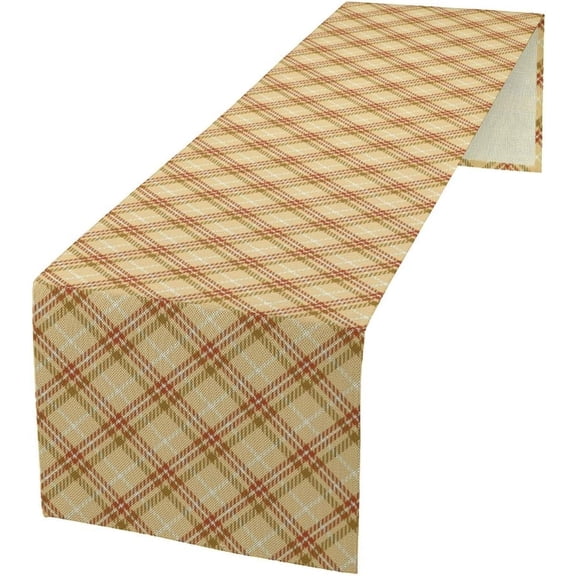 Vintage Orange Plaid Table Runner, Fall Checkered Tartan Pattern Print Seasonal Thanksgiving Harvest Table Runner for Kitchen Dinning Coffee Table Decor Home Wedding Party Holiday, 13x36 Inch