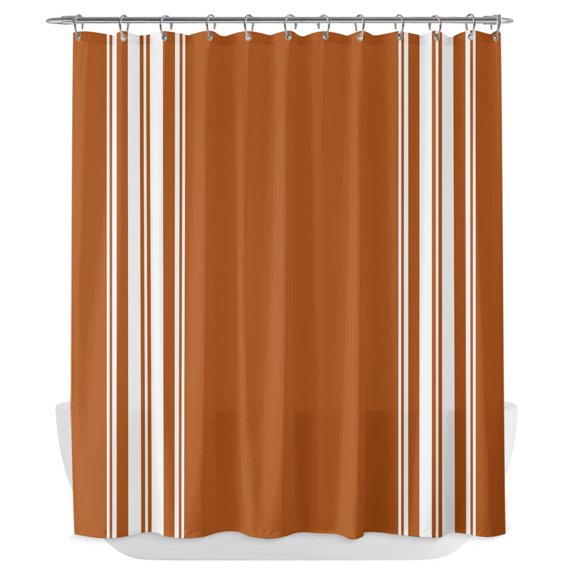 Vintage Orange Striped Shower Curtain - Water Repellent Fabric Shower Curtains Washable, Farmhouse White Stripes Aesthetics Decorative Polyester Cloth Bathroom Curtains Modern Bath Decor 72"x84"