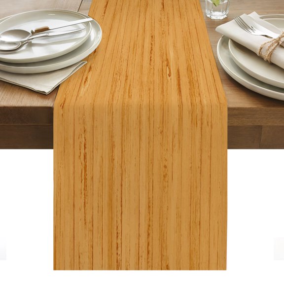 Vintage Orange Stripes Table Runner, Cottagecore Wood Grain Texture Rustic Farm Washable Kitchen Table Runners Dress Scarves for Dining Table Decorations Party/Restaurant/Indoor Outdoor Use, 13x48in