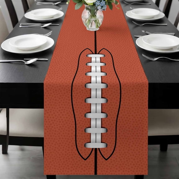 Vintage Orange Table Runner, Black Line Abstract Ball Modern Sport Style Simple Washable Cotton-linen Table Runners Dining Kitchen Decoration for Everyday Home Wedding Party Decor, 13 x 36 Inch