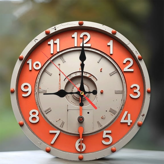 Vintage Orange Wall Clock Retro Home Decor 10-Inch Silent Wooden Wall Clock, Battery Operated (AA Batteries Not Included), Artistic Home Decor