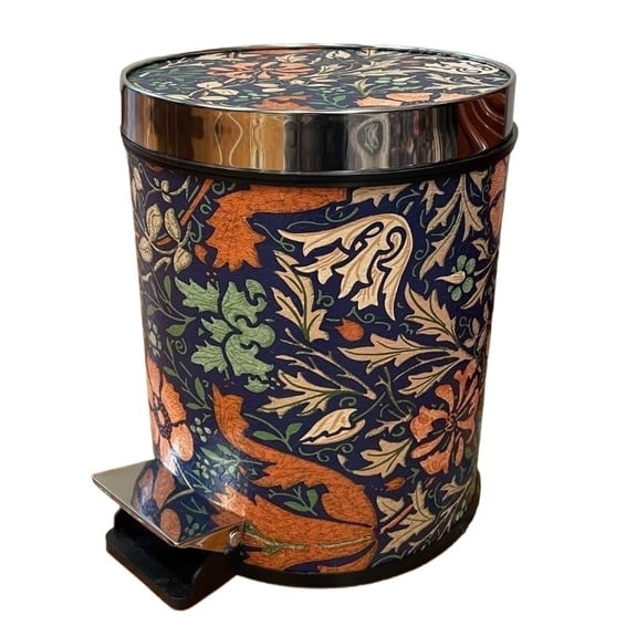 Vintage Orchid Leather Trash Can with Lid, Round Step Pedal Trash Can with Inner Bucket for Living Room, Bedroom, Office