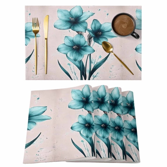 Vintage Orchid Placemats Set of 2, Retro Green Flower Watercolor Style Non-Slip Place Mats Washable Table Mats for Kitchen Dining Table Decorations Indoor/Outdoor