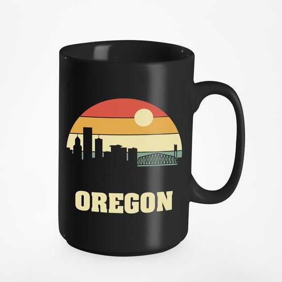 Vintage Oregon State Skyline Silhouette, Black 15oz Ceramic Mug