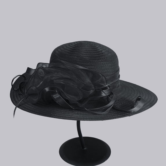 Vintage Organza Bucket Hats for Women Summer Sun Hat Fashion Cloche Bowler Fascinators Hat Beach Cap for Wedding Party Church Cocktail Tea by Comdrip Black