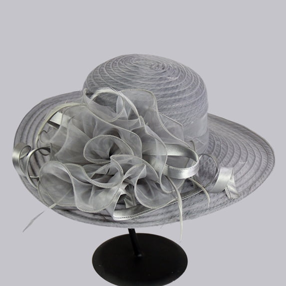 Vintage Organza Bucket Hats for Women Summer Sun Hat Fashion Cloche Bowler Fascinators Hat Beach Cap for Wedding Party Church Cocktail Tea by Comdrip Grey