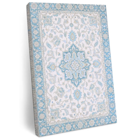 Vintage Oriental Floral Canvas Wall Art for Living Room, Classic Medallion Scroll Leaf Blue Poster Print Painting for Desk Vanity Narrow Stair Wall Decoration Wall Pictures Prepare To Hang 8"x10"