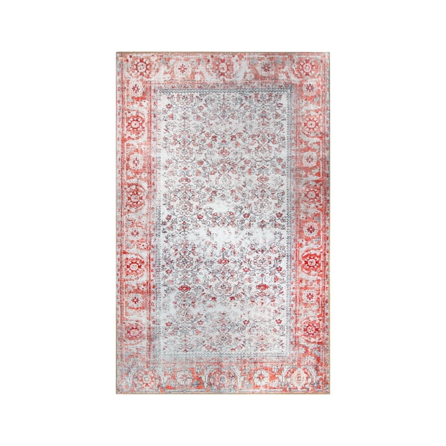 Vintage Oriental Floral Polyester Indoor Area Rug, 5'7"X 8'9", Berry Red by Blue Nile Mills