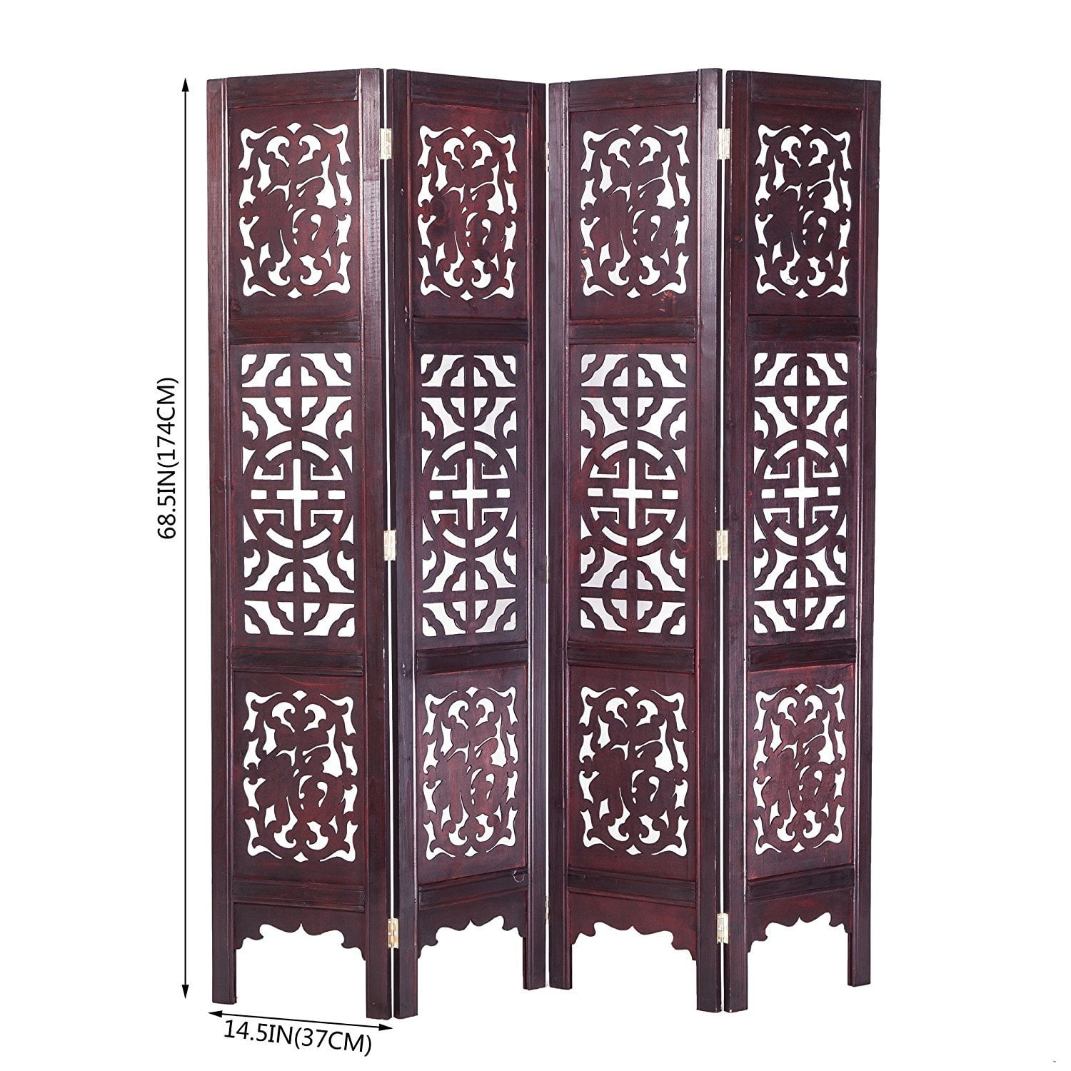 Mahogany Teak 4-Panel Folding Oriental Room Divider