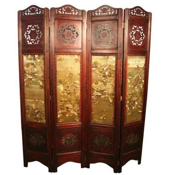 Vintage Oriental Style 4 Panels Screen Room Divider