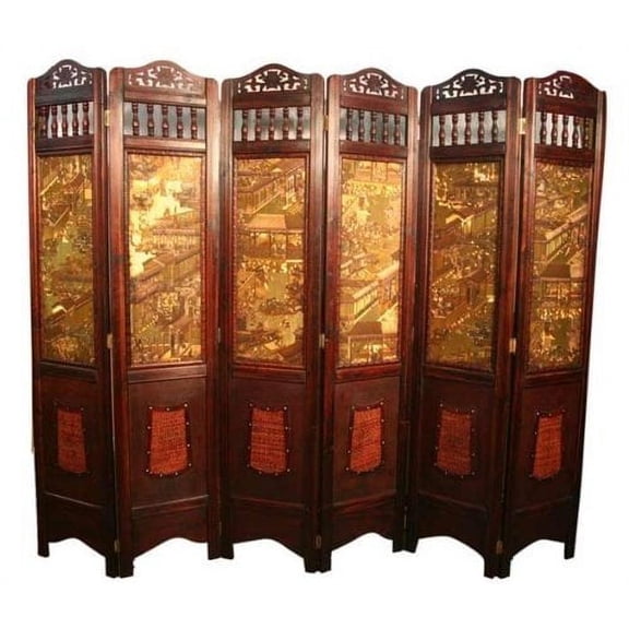 Vintage Oriental Style 6 Panels Screen Room Divider