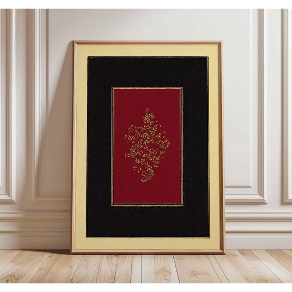 Vintage Oriental Wall Art Red Black Persian Inspired Elegant Design Unframed Paper Print