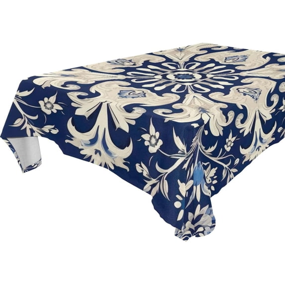 Vintage Ornamental Floral Rectangle Tablecloth Waterproof Polyester Table Clothative Stain Resistant & Wrinkle Resistant Washable Table Cover for Dining Table/Party/Camping 60x60 Inch Decor Gift