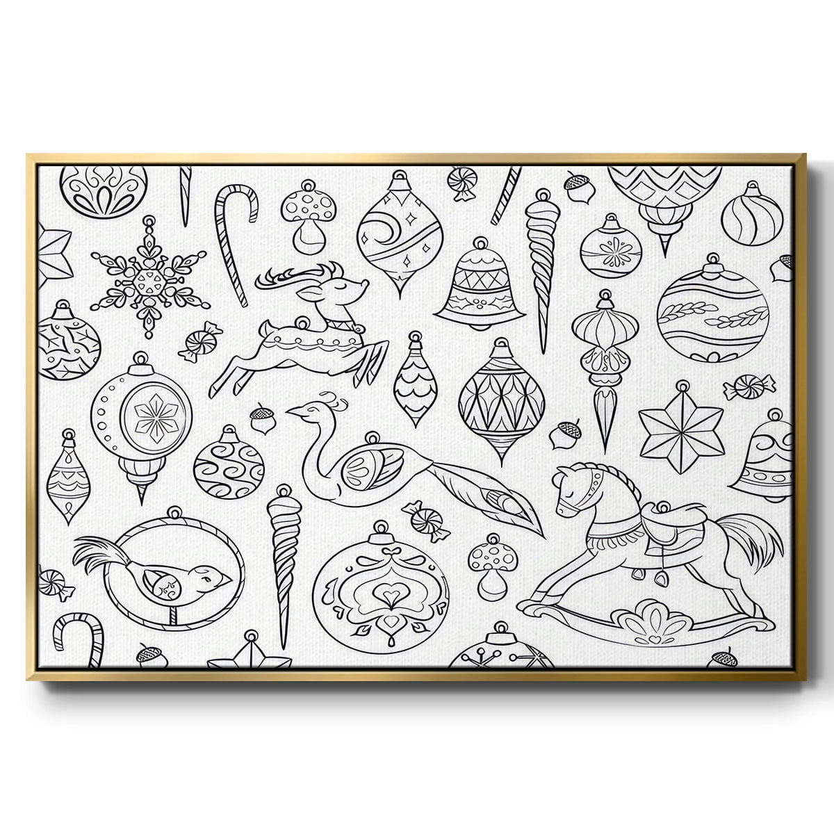 Vintage Ornaments - Framed Gallery Wrapped Holiday Canvas - 17 x 25 - Gold Frame