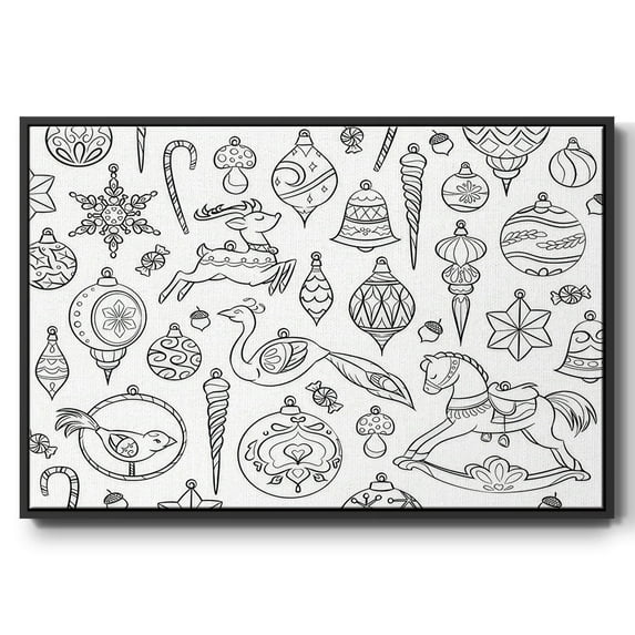Vintage Ornaments - Framed Gallery Wrapped Holiday Canvas - 25 x 37 - Black Frame