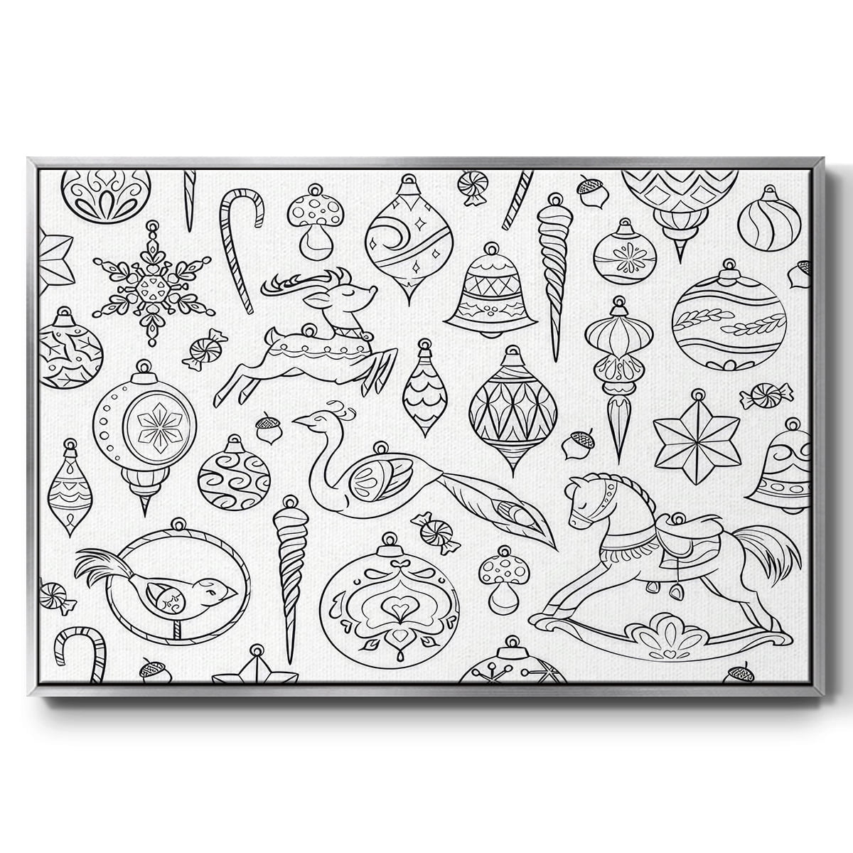 Vintage Ornaments - Framed Gallery Wrapped Holiday Canvas - 27 x 41 - Silver Frame