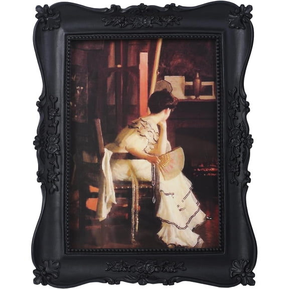 Vintage Ornate 4x6 Gothic Picture Frames with Front Glass, Victorian Style Wall Mount & Tabletop Home Decor, Black Retro Gallery Frame