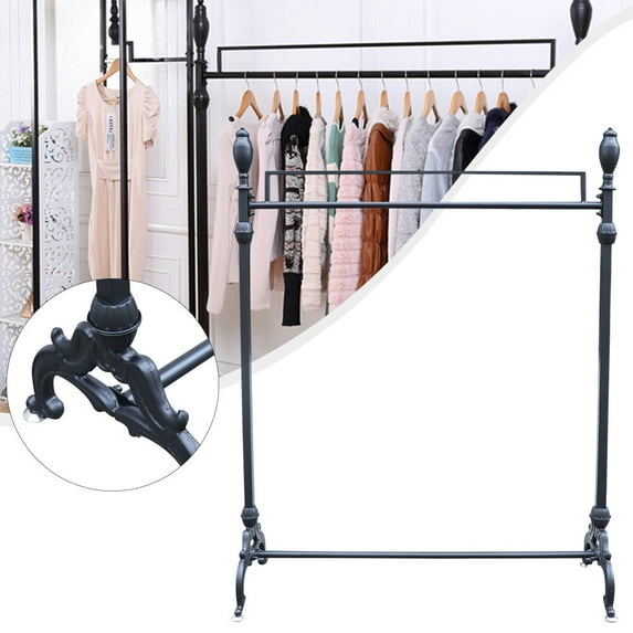 Vintage Ornate Metal Garment Clothes Quilt Display Hanger Rack Floor Stand Black for Hanging Clothes