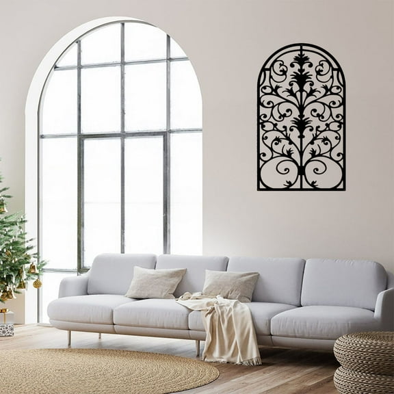 Vintage Ornate Metal Window Frame Wall Decor Antique Gothic Cathedral Arch Sculpture for Rustic, Baroque & Industrial Farmhouse Interiors. Perfect as a Gothic Wall Art for Living Room, Bedroom