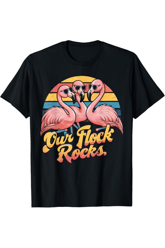 Vintage Our Flock Rocks Flamingo Lover Family Vacation T-Shirt Size S-5Xl Best Birthday Gifts