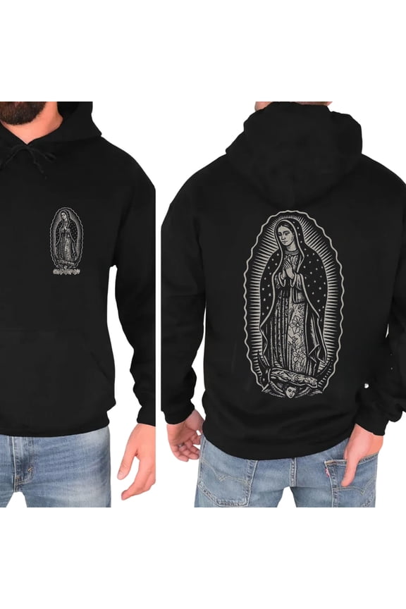 Vintage Our Lady of Guadalupe Double Sided Hoodie – Catholic Virgin Mary Devotional Pullover, Unique Religious Gift for Men & Women