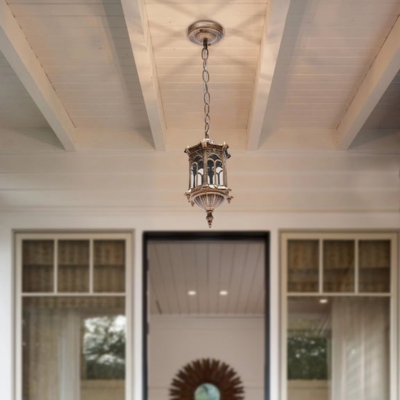 Vintage Outdoor Pendant Light, Waterproof Bronze Lantern Ceiling Fixture, E27 Bulb Compatible for Porch, Patio, Balcony, and Yard