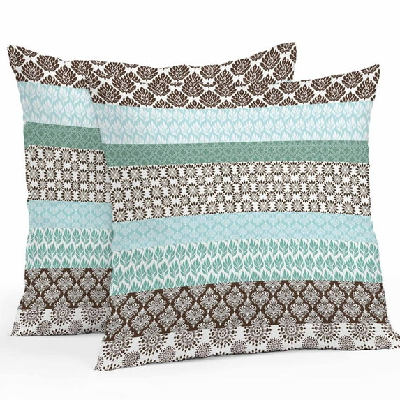 Vintage Outdoor Pillow Covers Set of 2 Medieval Bohemian Green Geometric Stripes Waterproof Throw Pillow Case Decorative Square Cushion Cover for Patio Couch Garden Balcony, 18"x18"