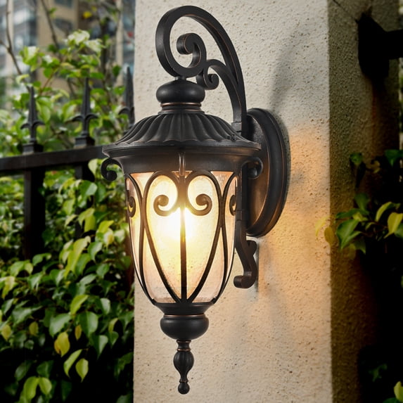 Vintage Outdoor Wall Lantern with Bubble Glass, Black Matte Wall Sconce Weatherproof Exterior Lighting for Porch Entryway Patio Garden (Bulb Not Included)