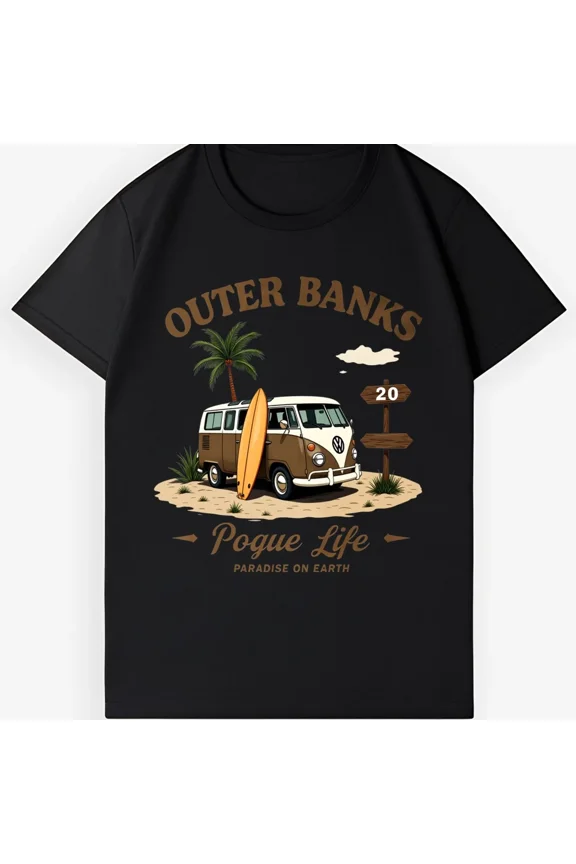 Vintage Outer Banks Van Surf Graphic Retro Cotton Style Unisex T-Shirt ,up to size 5XL