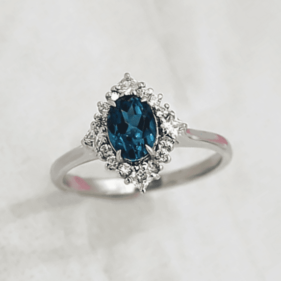 Vintage Oval Cut London Blue Topaz Ring in 925 Sterling Silver - Halo Wedding Engagement Ring For Her - Hamdmade Jewerly