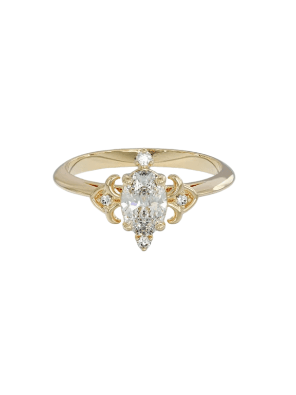 Vintage Oval Diamond Engagement Ring in 14K Yellow Gold Finish- Solitaire Ring- Handmade Jewelry