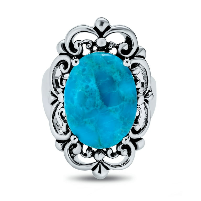 Vintage Oval Gemstone Turquoise Western Statement Ring Sterling