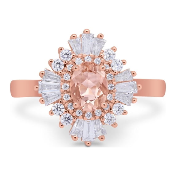 Vintage Oval Halo Wedding Ring Rose Tone Morganite CZ 925 Sterling Silver Size 10