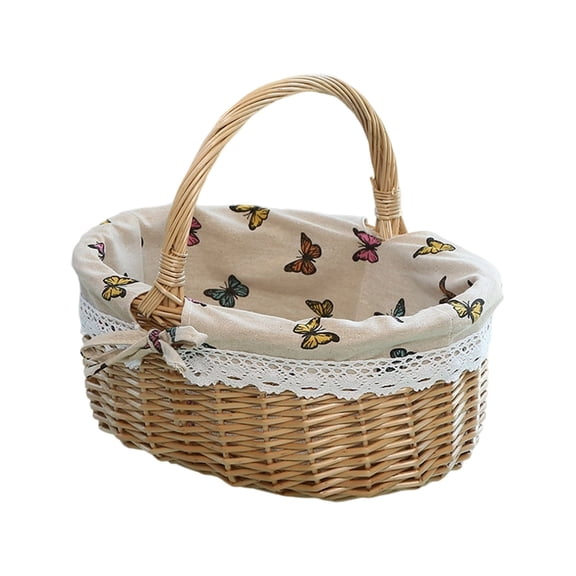 Vintage Oval Multfunction Picnic Basket - Removable Printed Liner, Portable Storage Basket, Suitable for Picnics Camping, Home Decor, Hiking, Easter, Spring Supplies, L13.8 x W10.2 x H12.6 in