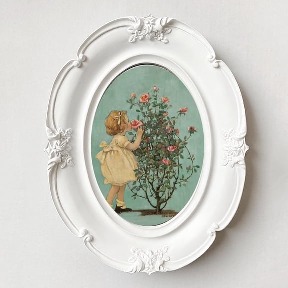 Vintage Oval Picture Frame 5x7 Inch, White Antique Photo Frames with Glass Front for Tabletop and Wall Hanging, Home Decor, Art Deco, Photo Gallery, Displays, Gift Ideas (White, 5x7)