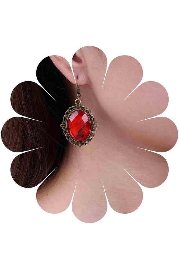 Vintage Oval Ruby Dangle Earrings Red Rhinestone Earrings Ruby Crystal Drop Earrings Victorian Ruby Gemstone Earring Jewelry for Women