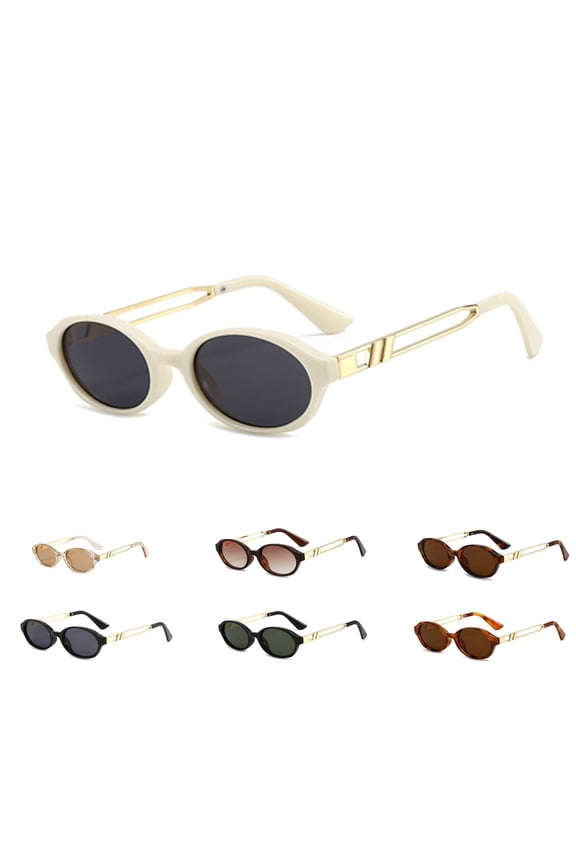 Vintage Oval Small Frame Sunglasses Hollow Metal Temple UV Protection Gradient Lens Retro Y2K Eyewear Fashion Shades for Driving Beach Shopping Daily Outdoor Street Accessory