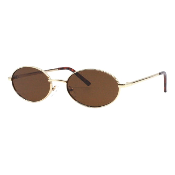 Vintage Oval Sunglasses Retro Round Metal Frame UV400 Unisex Shades Gold, Brown