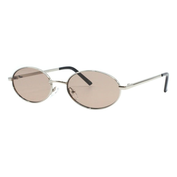 Vintage Oval Sunglasses Retro Round Metal Frame UV400 Unisex Silver, Light Brown