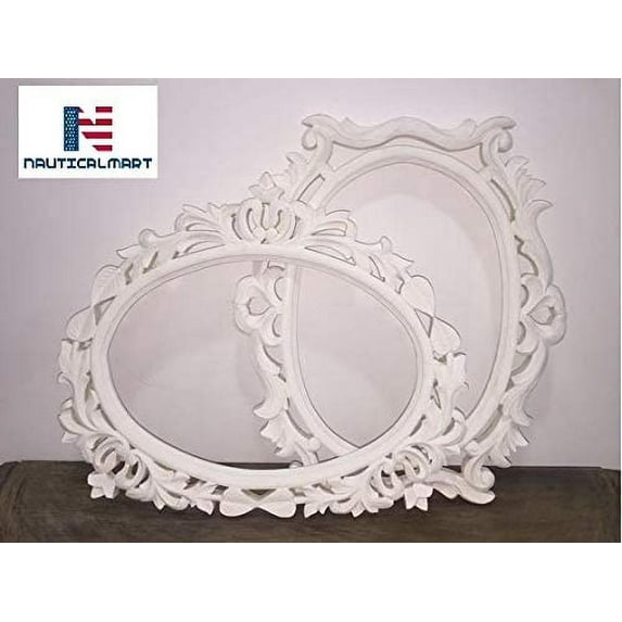 Vintage Oval Wall Frame Fancy Laser Cut White Carved Mirror Frame Wall Decor Prop
