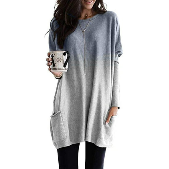 Vintage Oversized Gradient Print Loose Pullover Tunic Blouse Tops For Women Ladies Winter Autumn Long Pullover Sweatshirt Ladies Casual Baggy Shirt Dress Size S-5XL