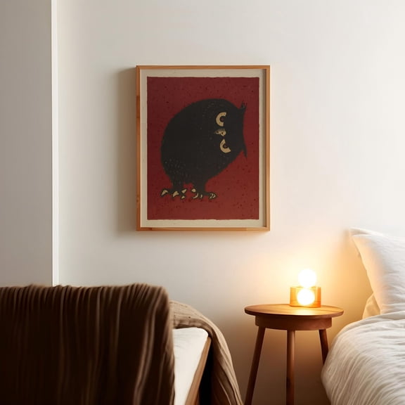 Vintage Owl Art Retro Japanese Style Drawing Print Japan Edo Poster Moody Bedroom Decor Dark Gothic Red Color Minimalist Boho Wall Art Wall Art, Modern Wall Decor, 12x18 UNFRAMED